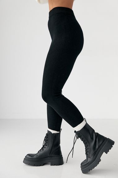 Трикотажні лосини з начосом - чорний цвет, ONE SIZE (є розміри) | Зображення 4
