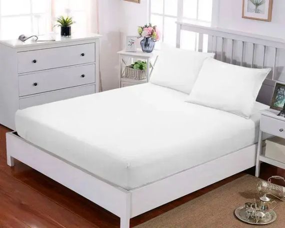 Біле Простирадло махрове на резинці з наволочками Anisa (220х240+30 см)