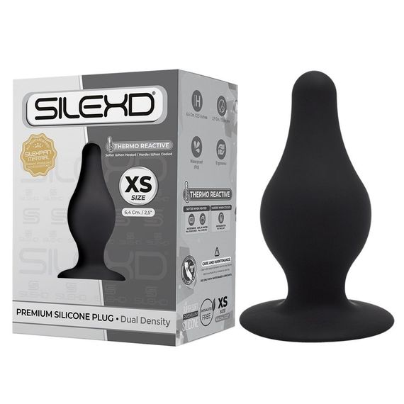 Анальная пробка термореактивная Silexd Plug Model 2 конической формы, черная, XS sexstyle
