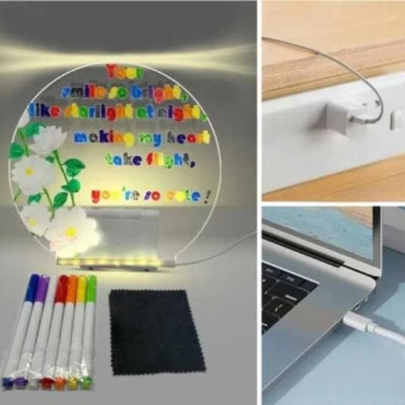 Круглий світильник-нічник WordPad AND 5502 15 см від USB • LED-дошка для нотаток AND 5502 з маркером для дому, офісу та декору | Зображення 3