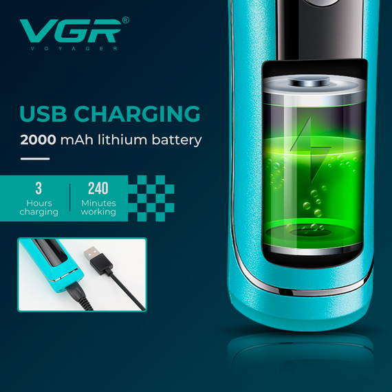 Триммер для стрижки VGR V-299 BLACK, 4 насадки, 9000RPM, 2000 mAh, 5 уровней скорости, LED дисплей | Зображення 5