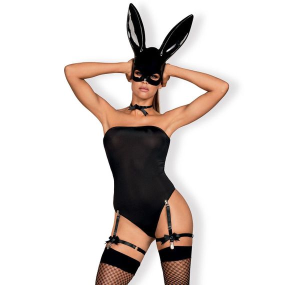 (SALE) Еротичний костюм кролика Obsessive Bunny costume S/M, black, боді, чокер, гартери, панчохи, маска sexstyle