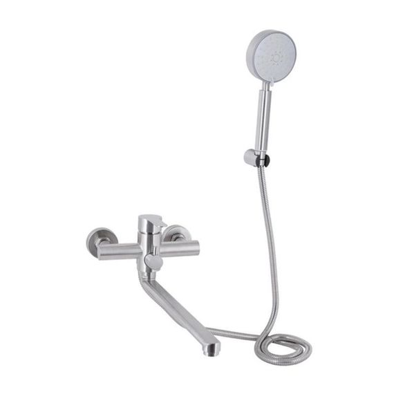 Смеситель для ванны Brinex Pure 005 с длинным поворотным изливом (с душевым гарнитуром) Nickel BRIPUR005NKL