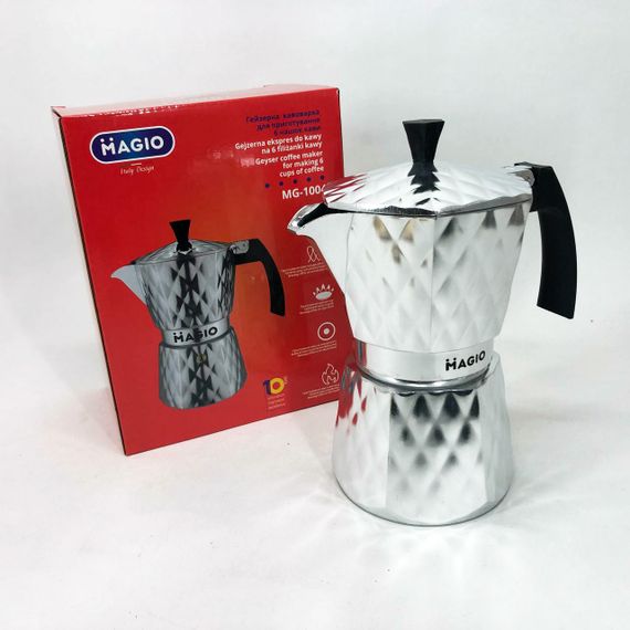Гейзерна кавоварка Magio MG-1004 300 мл, гейзерна турка для кави, гейзерна кавоварка з нержавіючої сталі | Зображення 3