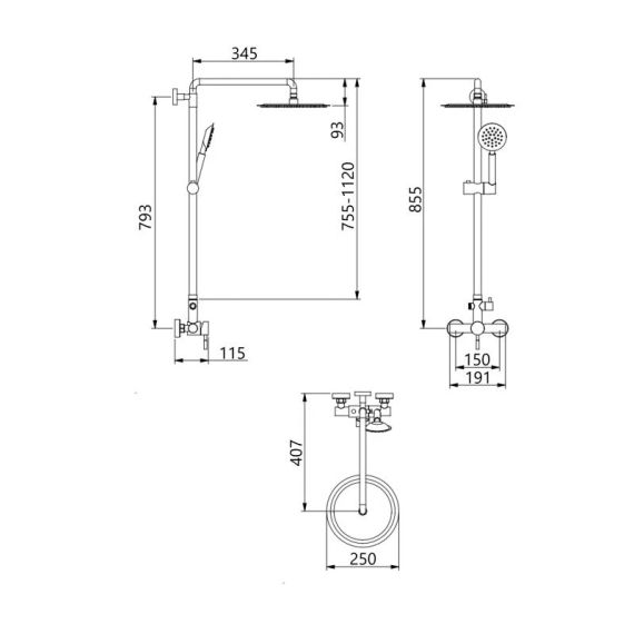 Душова система для душу Lidz Aria 1020 на два споживача (k35) LDARI1020NKS46114 Nickel | Зображення 1