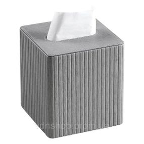 Серветниця з еко шкіри настільна 13х13х14.5 см органайзер для серветок Сірий HP-3-201G