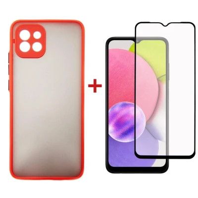 Чехол для мобильного телефона Dengos Kit for Samsung Galaxy A03 case + glass (Red) (DG-KM-23)