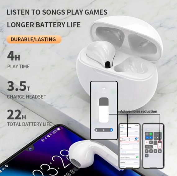 Бездротові Bluetooth-навушники Pro 6 TWS з мікрофоном Fone 5,3 Чорний | Зображення 3