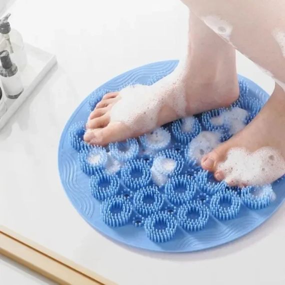 Кругла силіконова щітка - мочалка на присосках на стіну у ванну/душ Massage foot rad масажний протиковзкий килимок для ніг | Зображення 4