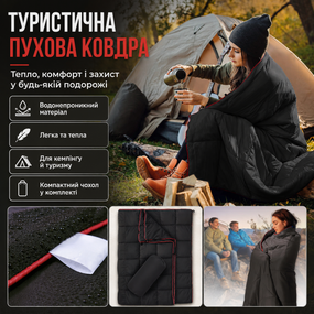 Туристическое складное одеяло для кемпинга 200×140 см с водоотталкивающим покрытием DWR и сумкой-чехлом, 780 г, черное