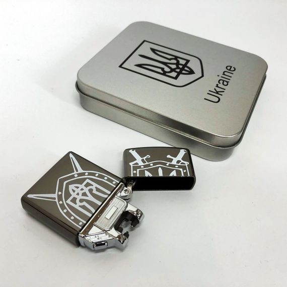 Дугова електроімпульсна запальничка USB Україна металева коробка HL-446. Колір: чорний | Зображення 4