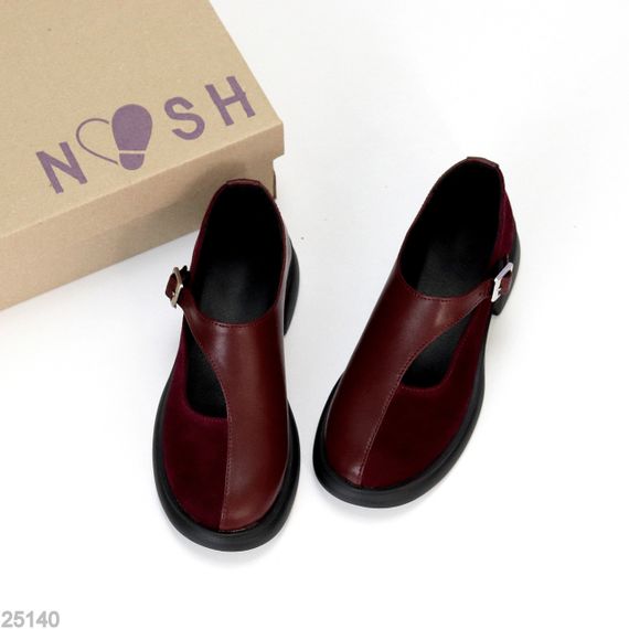 Дизайнерські бордові туфлі натуральна шкіра + замша низький хід | Зображення 3