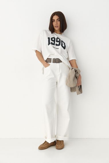 Футболка oversize з принтом 1990 - молочний цвет, ONE SIZE (є розміри) | Зображення 2
