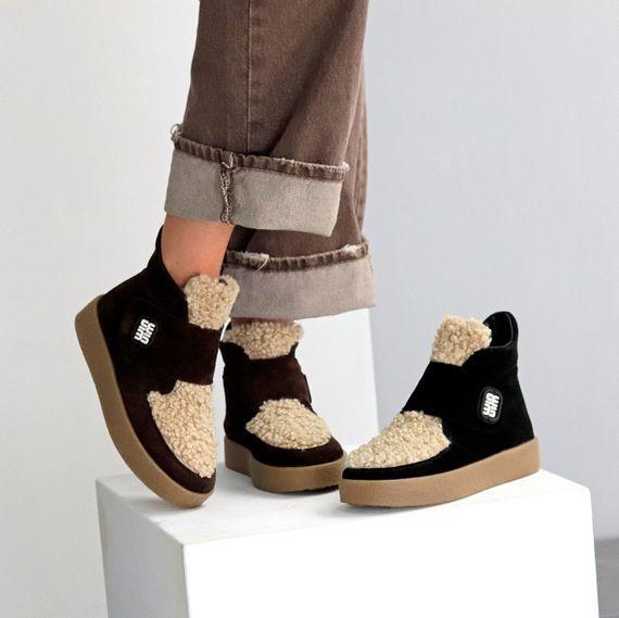 Молодежные черные замшевые зимние ботинки с бежевым мехом | Зображення 9