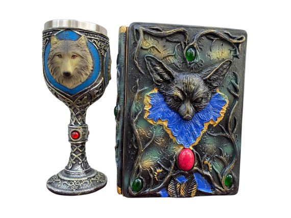 Подарунковий набір Келих 3D Вовки та Блокнот 3D «Лісовий Гримуар Лиси»