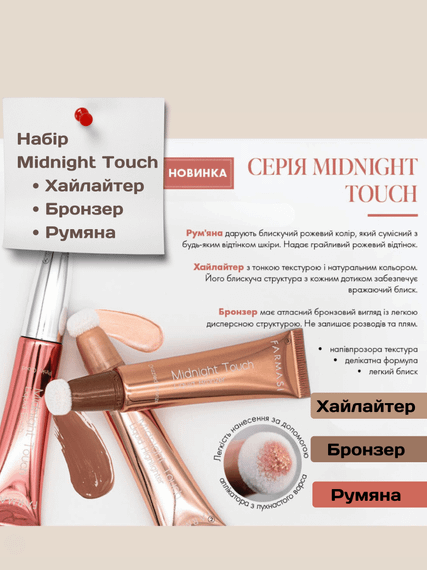 Набір (Хайлайтер Бронзер Рум'яна) Midnight Touch Farmasi