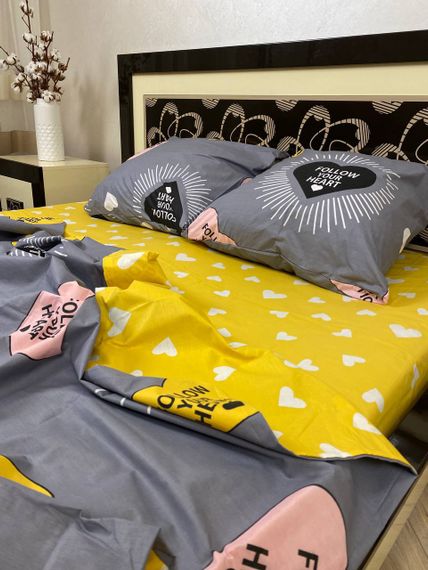 Комплект постельного белья Soft двуспальный 180х220 см романтический серо-желтый | Зображення 1