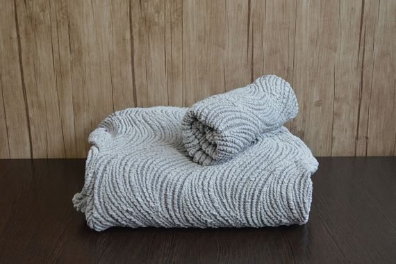 Жакардовий чохол на диван + 2 крісла Volna з спідницею, світло-сірий | Зображення 2