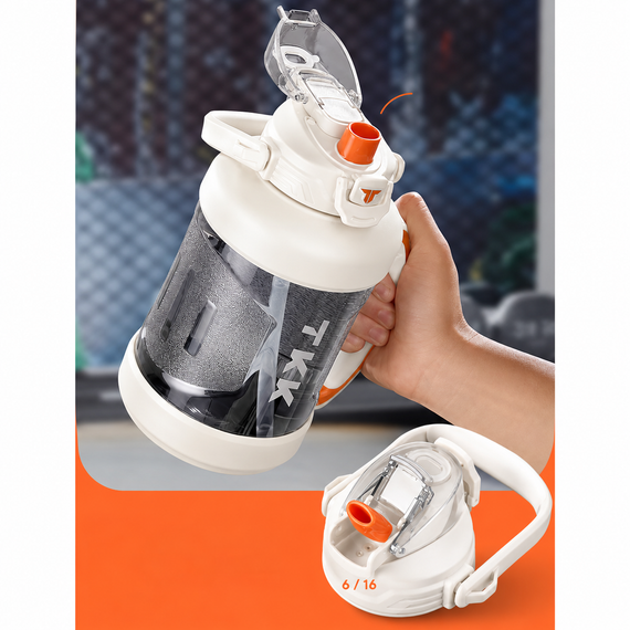 Спортивная бутылка TKK (2000 мл) - Белый матовый Tritan BPA-free, с эргономичной ручкой и клапаном | Зображення 4