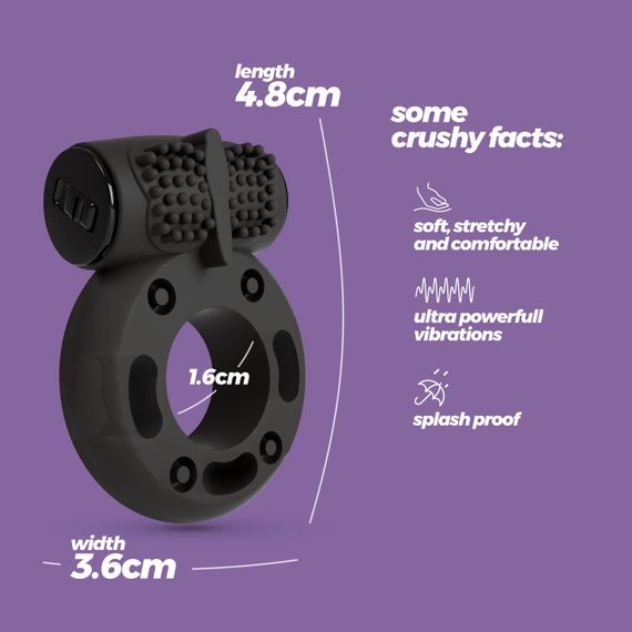 Віброкільце на пеніс Crushious, з рельєфом, силіконове, чорне Sex Aura | Зображення 4