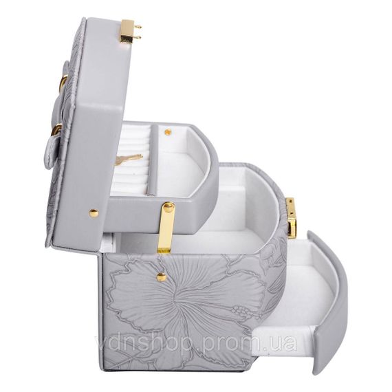 Скринька для прикрас з еко шкіри 3 яруси із замком органайзер для ювелірних виробів HP-5-23G | Зображення 2