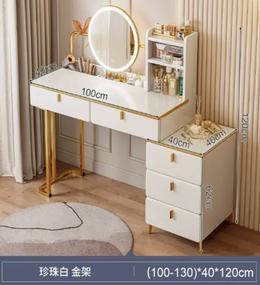Стіл (STL-MD 107) (Білий, макіяж з кругл. LED дзерк. та тумбою) (В120/Ш140/Г40)