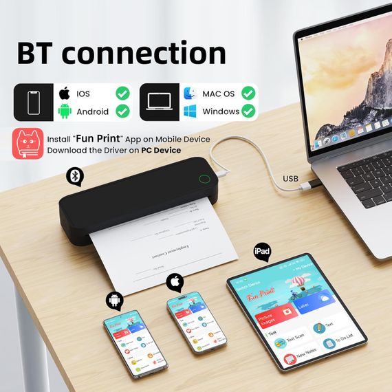 Термопринтер портативний M15 А4 Bluetooth для друку тату, зображень, документів · Бездротовий принтер для друку без чорнил | Зображення 2