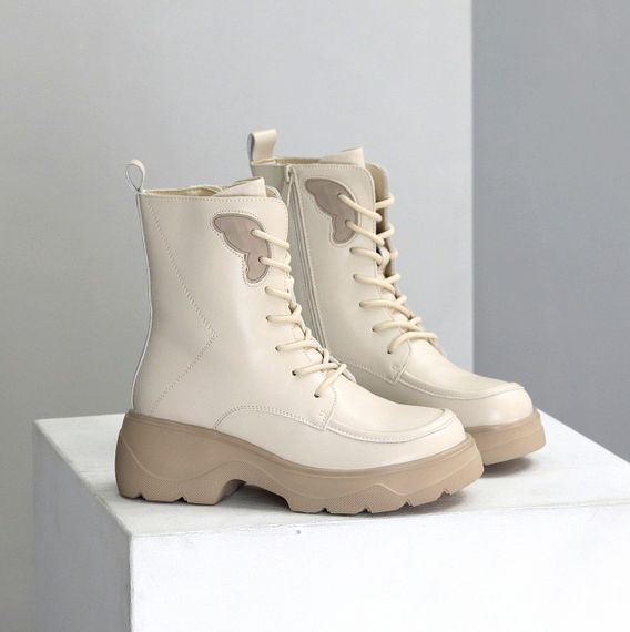 Бежеві зимові високі черевики натуральна шкіра доступна ціна | Зображення 1