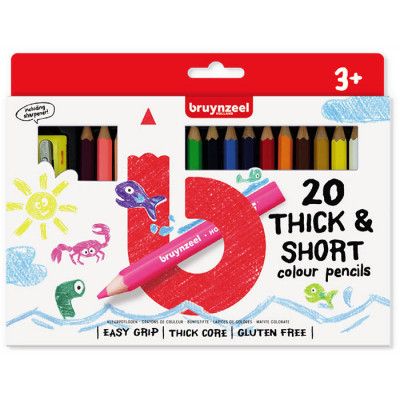Карандаши цветные Bruynzeel 20 цветов толстые короткие + стругачка для карандашей (8712079420888)
