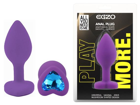 Силіконова анальна пробка EGZO - Silicone Violet Heart Plug Blue, size S Sex Aura