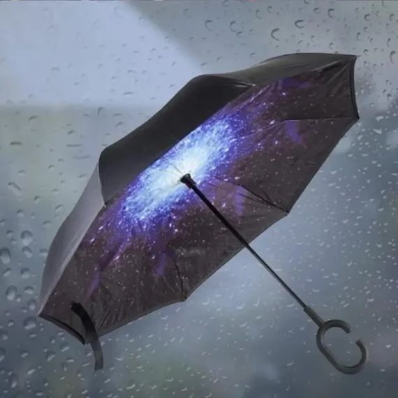 Зонт Lesko Up-Brella Звёздное небо складывающийся зонтик в обратном направлении длинная ручка антизонт хит | Зображення 1