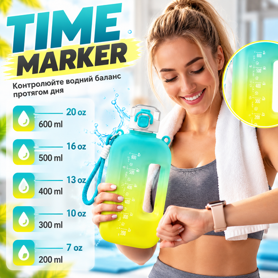 Спортивна пляшка для води SUMMER 750 мл з BPA-free пластику, багаторазова, жовто-блакитний градієнт | Зображення 2