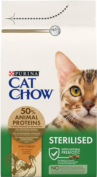Сухий корм Purina Cat Chow Sterilised для дорослих стерилізованих котів, індичка 1.5кг | Зображення 1