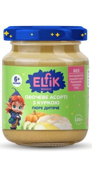 Овощное пюре-ассорти с курицей Elfik Magic 100 г х 6 шт