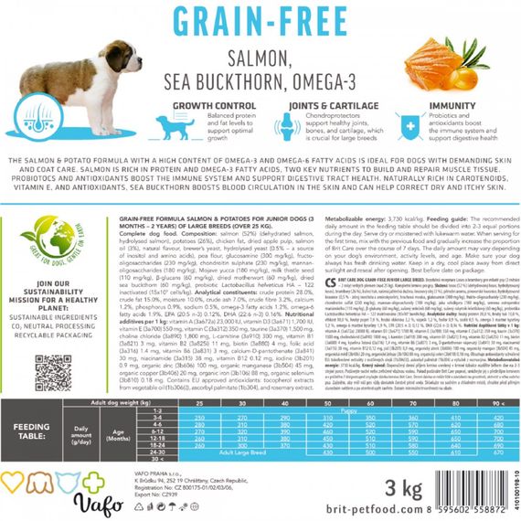Корм сухий Brit Care Dog Grain-free Junior Large Breed для молодих собак великих порід беззерновий з лососем 1 кг | Зображення 4