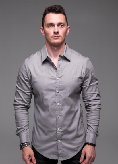 Чоловіча лляна сорочка з довгим рукавом на ґудзиках колір сірий, розмір XL RA2389 | Зображення 1