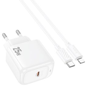 Набір СЗУ HOCO CS53A+ кабель Туре-С/Lighting, 1xUSB-C, PD25W, White, Box