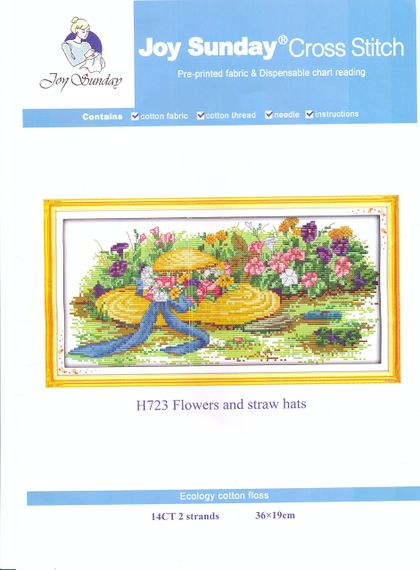 Набор для вышивания по нанесённой на канву схеме "Flowers and straw hats". AIDA 14CT printed, 36*19 см | Зображення 1