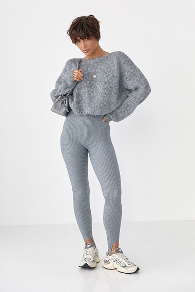 Трикотажні лосини в рубчик зі штрипками - сірий цвет, ONE SIZE (є розміри) | Зображення 2