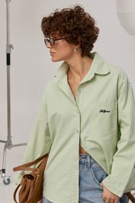 Котонова сорочка з накладною кишенею із написом - салатовий цвет, ONE SIZE (є розміри)