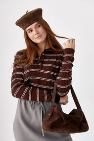 Кофта-поло на ґудзиках у косичку - коричневий цвет, ONE SIZE (є розміри)