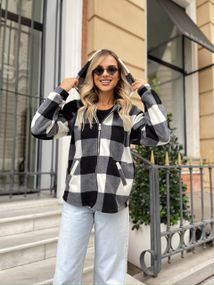 Женская теплая флисовая рубашка в клетку ALI302 цвет черный, размер 54/56