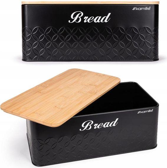 Хлібниця Kamille Black&Wood 36х22х20см з дерев'яною кришкою + 3 ємності для зберігання, чорні | Зображення 4