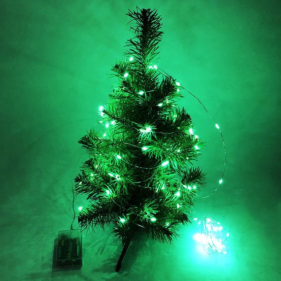 Гірлянда світлодіодна роса на батарейках зелена, провід прозорий, 5м | Зображення 1