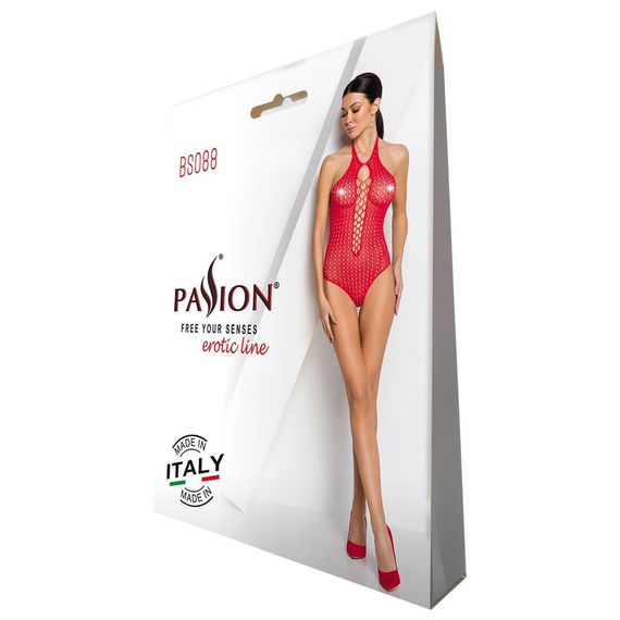 Бодістокінг з декольте Passion BS088 red, імітація корсетної шнурівки, One size | Зображення 5