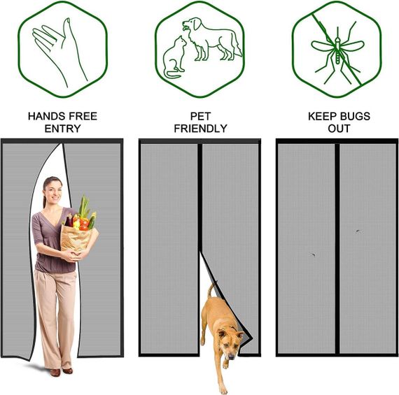 Сетка противомоскитная магнитная, черная москитная сетка на липучке для двери, балкона, патио 75×210 см Cinkee | Зображення 2