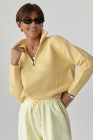 Жіночий светр на блискавці з широким коміром-поло - лимонний цвет, ONE SIZE (є розміри)