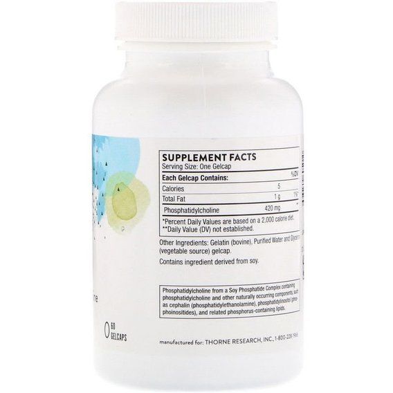 Лецитин Thorne Research Phosphatidyl Choline 60 Gel Caps | Зображення 1