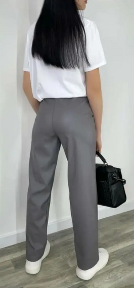 Женские прямые кожаные брюки свободного кроя GF01692 цвет серый, размер 50 | Зображення 2