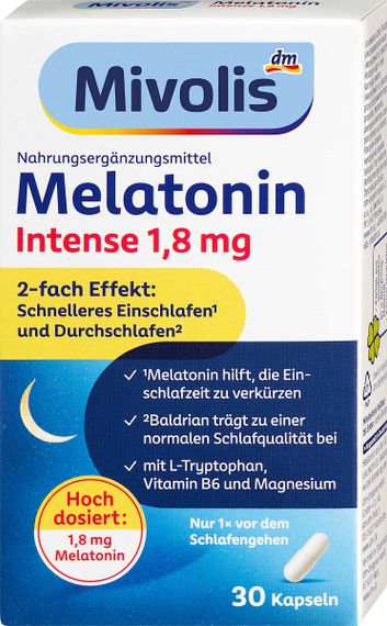 Мелатонин Mivolis Intense - комплекс для сна, нервов и релаксации, 30 шт., Германия
